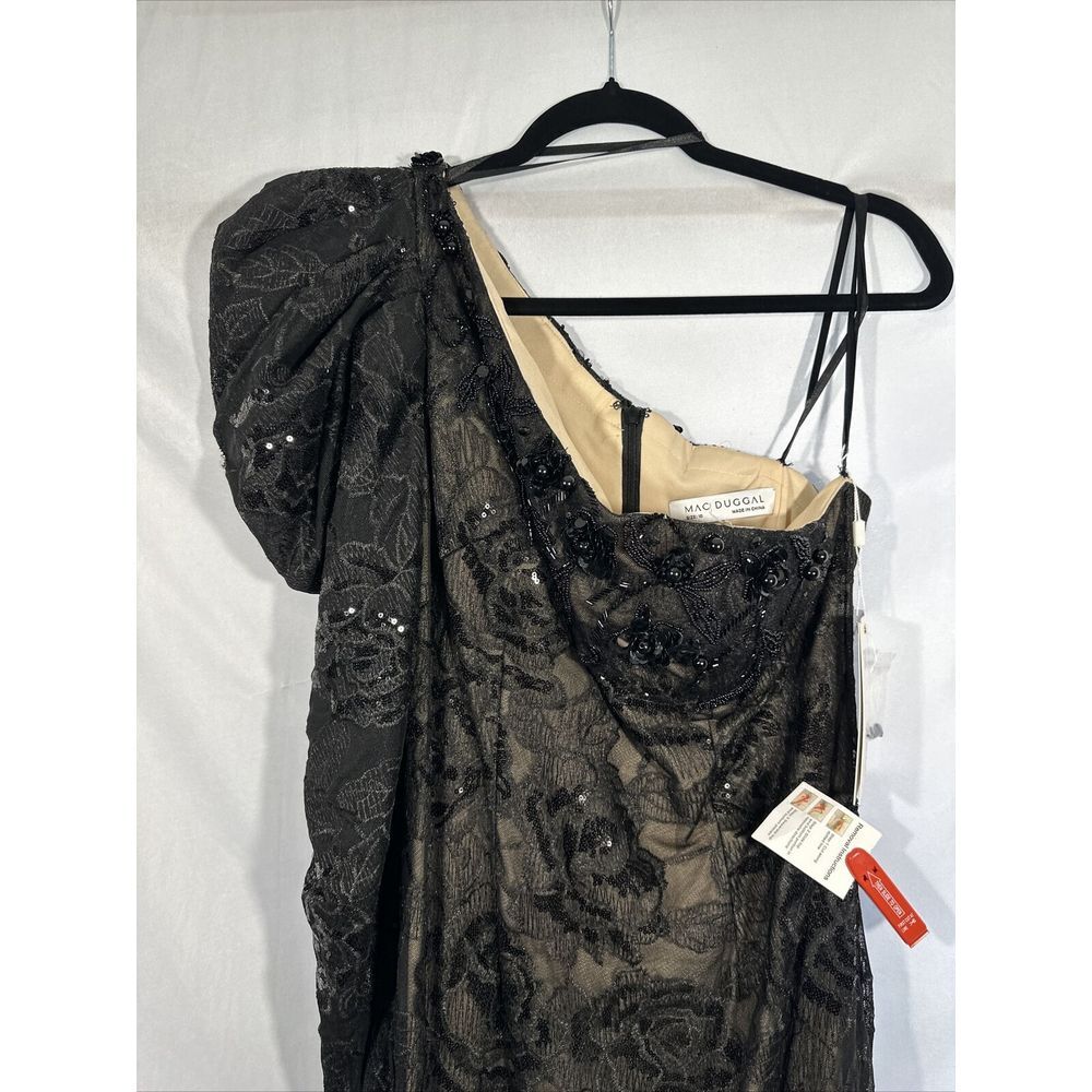 NWT $698 Mac Duggal [ 10 ] Embellished One‎ Puff Sleeve Trumpet Gown Black G1646 - Picture 10 of 16